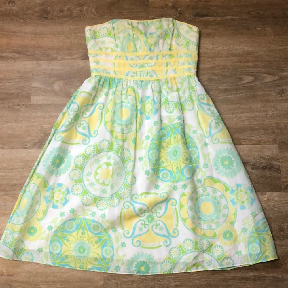 Green and yellow lily pulitzer size 4 strapless dress